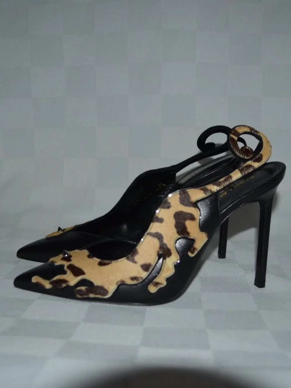$1095 Sz 36.5 SAINT LAURENT Anja 105 Punk Leopard Slingback Pumps 4" Heels - Picture 2 of 9